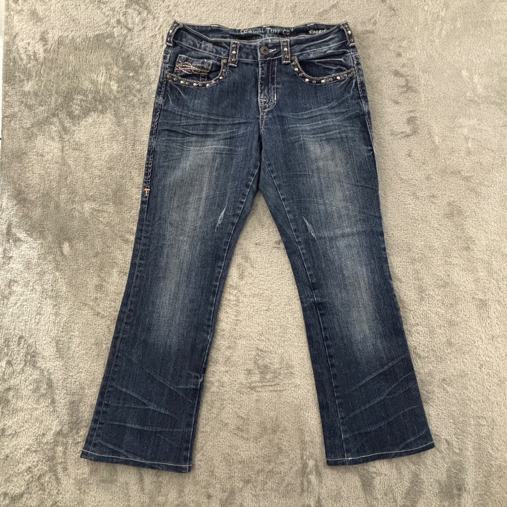 Cowgirl Tuff Copper Mustang Studded Bootcut Jeans Womens 29 Hemmed 28.5" Dark